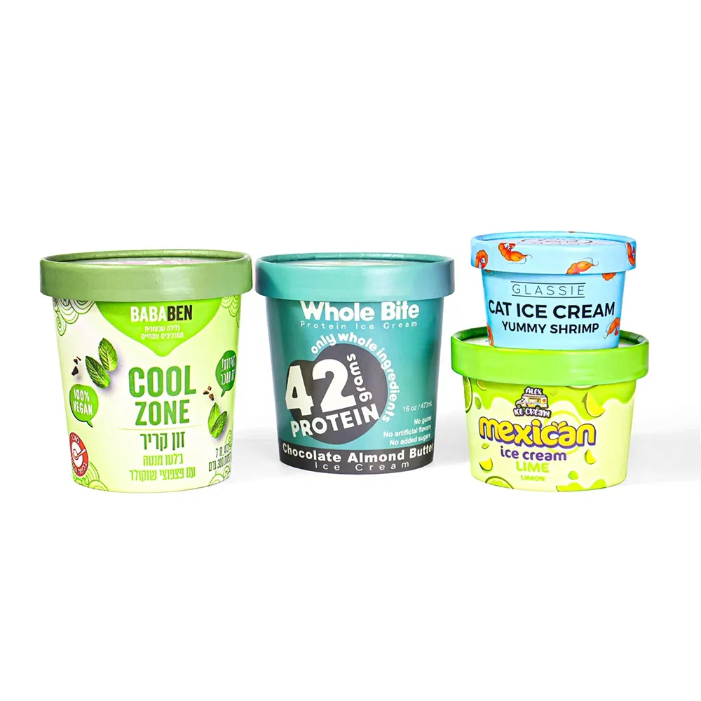 Customized Black Color Printed Ice Cream Paper Cup with Paper Lids