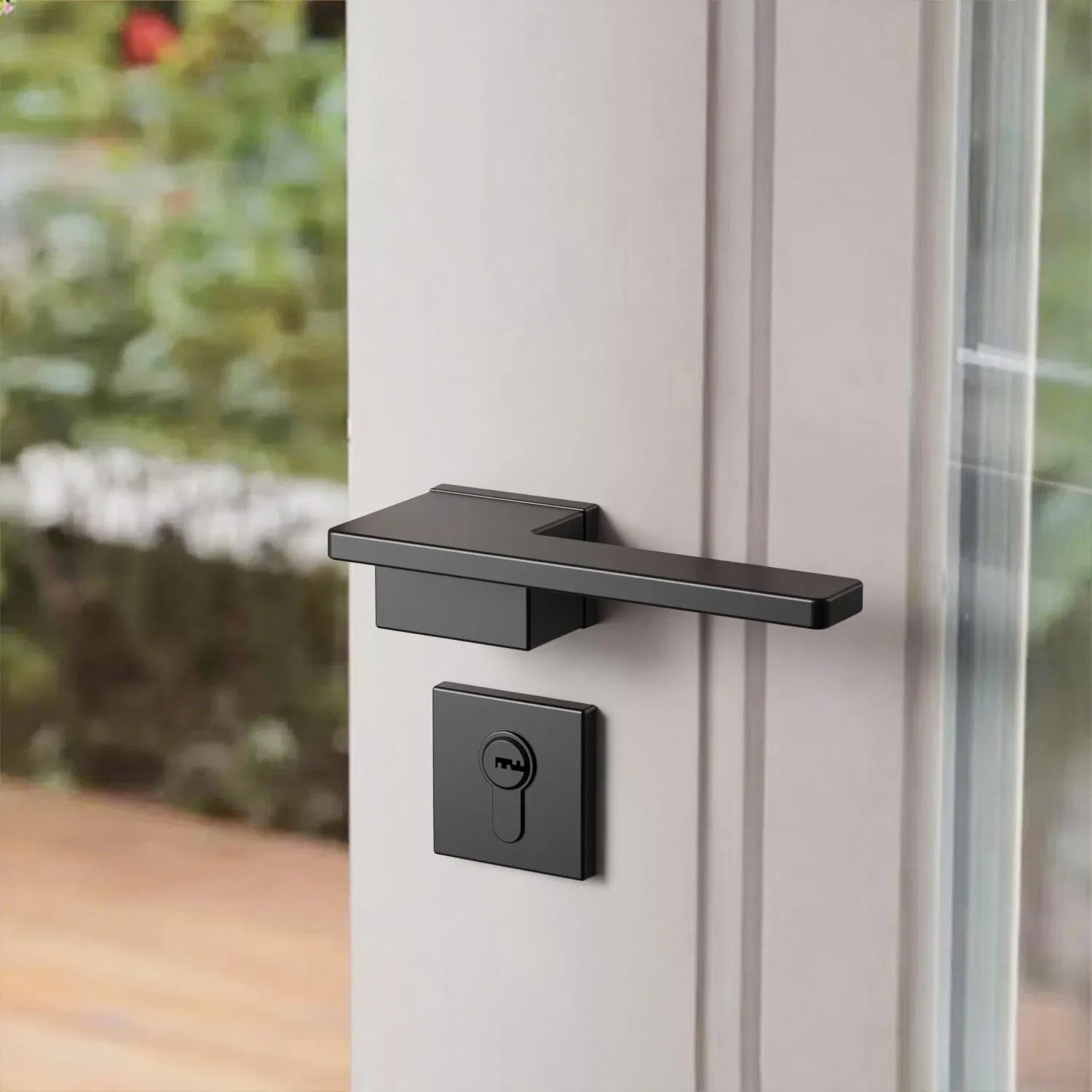 Factory Original Customized Modern Matte Black Square Rosette Lever Door Handle with Geometric Lever Design for Interior Wooden Doors OEM/ODM