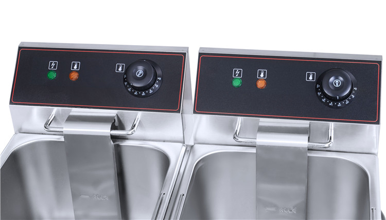 Stainless Steel Electric 2-Tank 2-Basket Potato Chips Tempura Chicken Fryer Machine