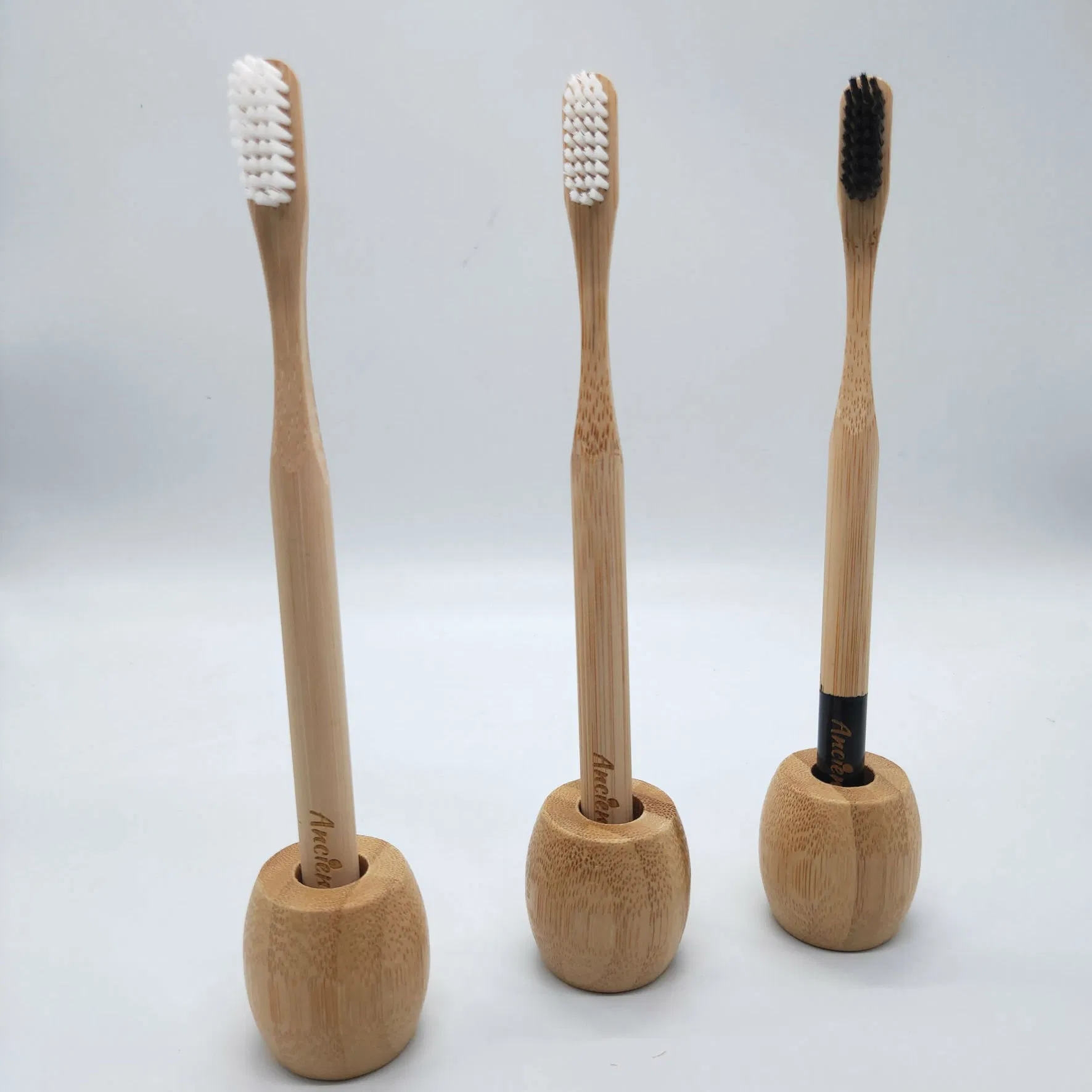 Eco-Friendly Children Organic Wooden Toothbrush Bamboo Charcoal Toothbrush with Bamboo Holder