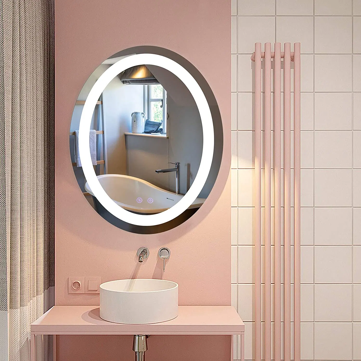 Oval Home Hotel Bathroom Decor LED Mirror Lighted Makeup Mirror Dimmable Vanity Mirror Anti-Fog Wall Mounted Mirror with Lights