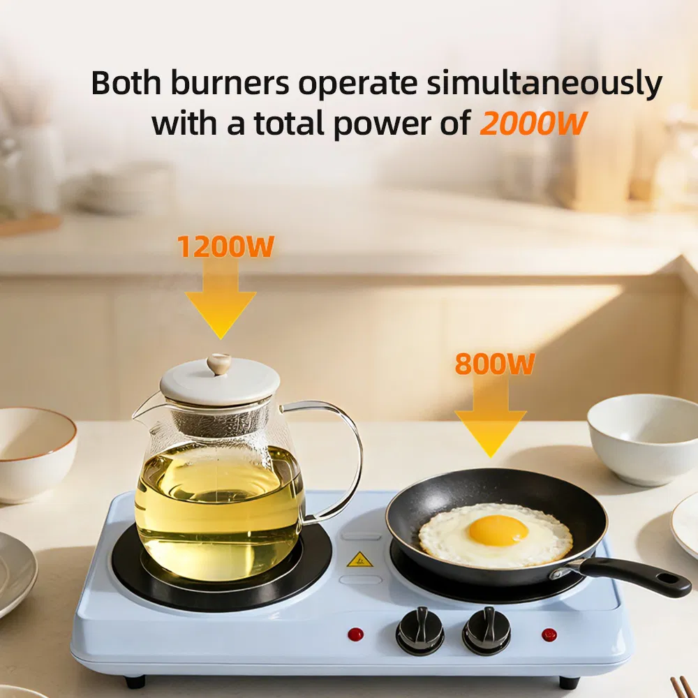 Household Electric Double Burner Smooth Ceramic Cooktop with Two Hot Plants 2000W