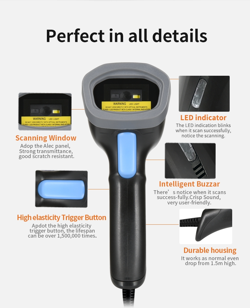High Quality Smart Rugged Bar Qr Code Reader Support Screen Scan 1d 2D USB Barcode Scanner with Adjustable Stand