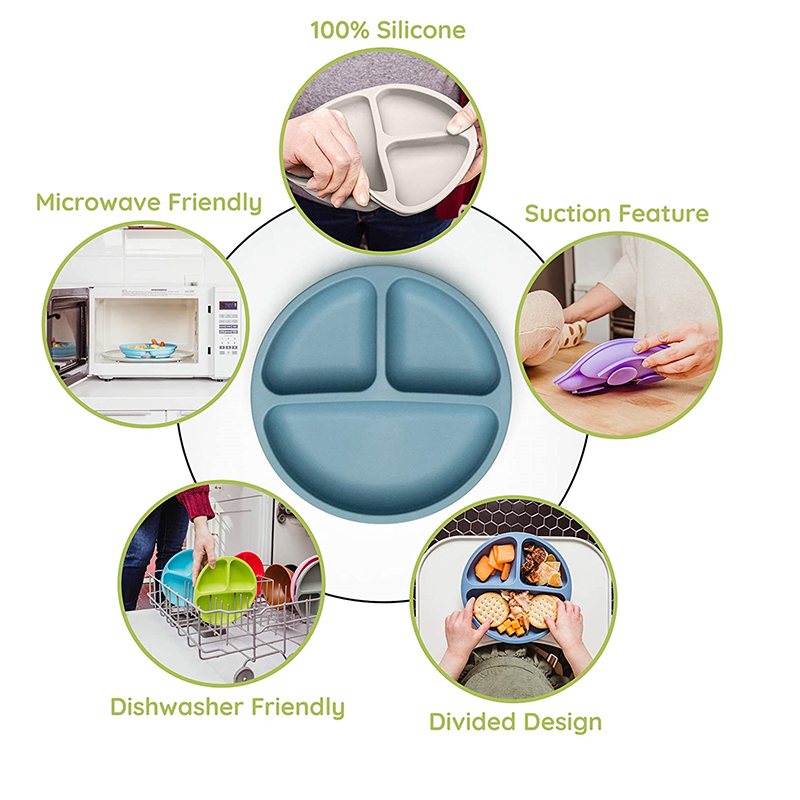 Custom BPA Free Silicone Baby Plate Soft Silicone Sucker Bowl Plate with Lid for Kids