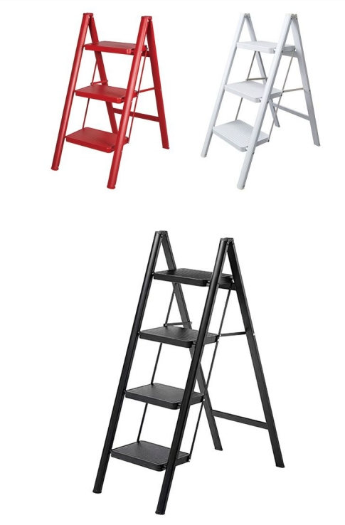 Household Iron Blackened Ladder Folding Ladder Flower Stand Ladder (with anti-slip foot pads, pedals)