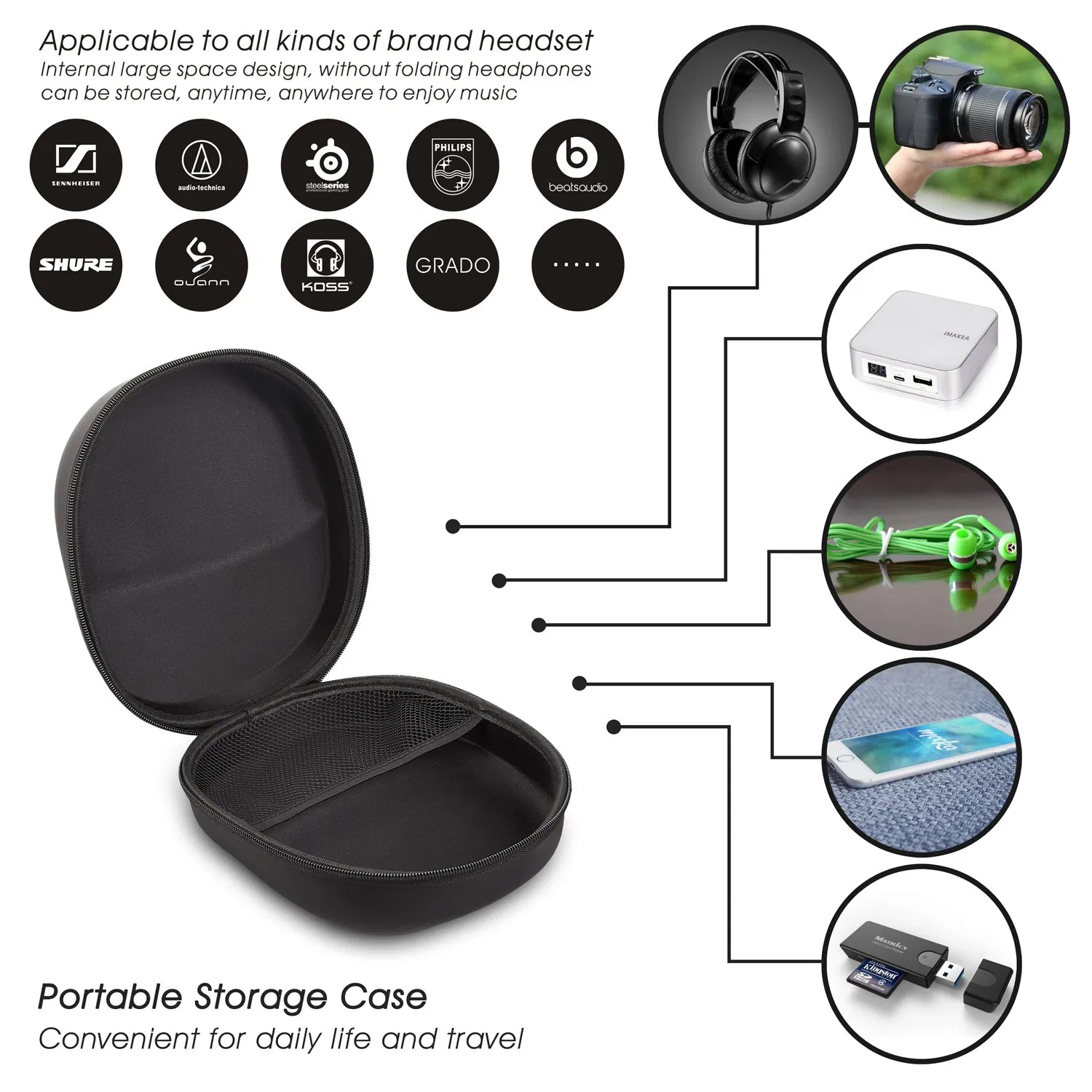 Чехол для наушников EVA, защитный, переносной