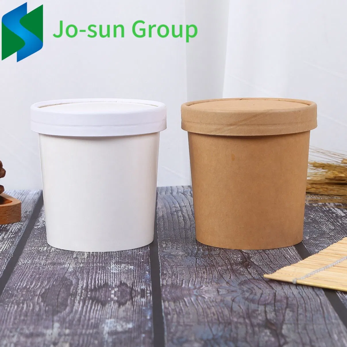 Jo-Sun 12 Oz Disposable Microwave Soup Bowl Kraft Paper Cup and 750 Ml Bucket with Paper Lid