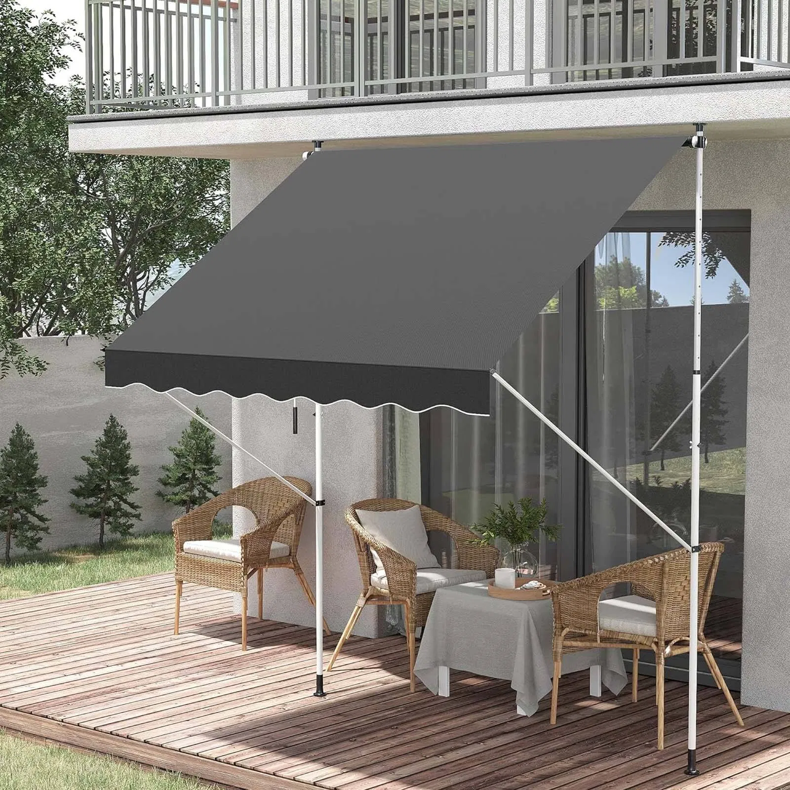 Garden Manual Patio Retractable Balcony Height Adjustable Clamping Awning