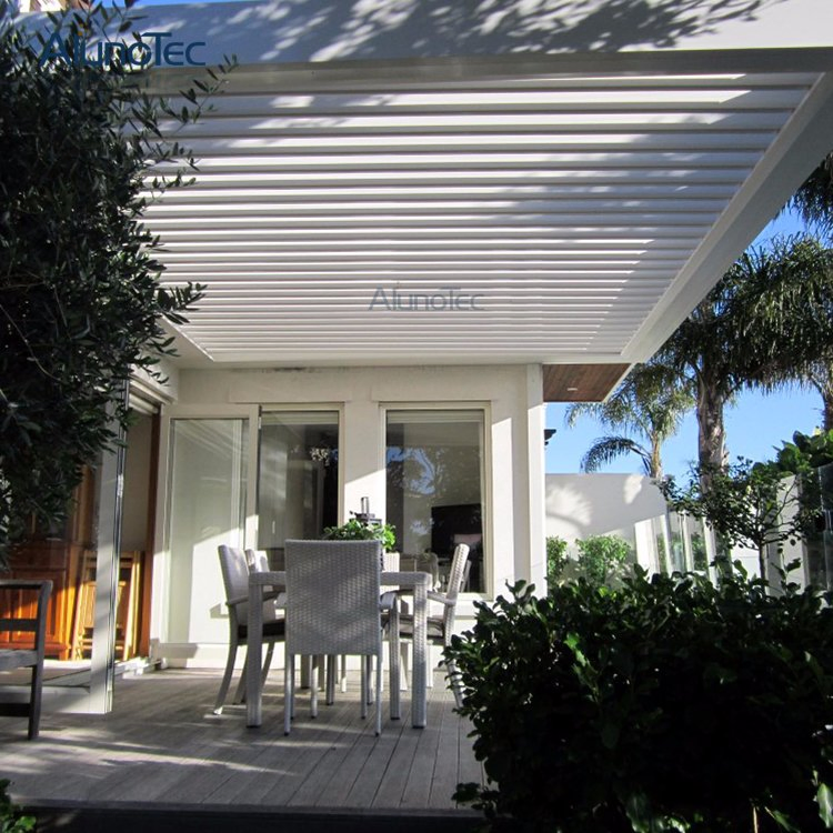 AlunoTec Motorized Aluminum Manual Louver Roof Cover Gazebo Home Furniture Garden Building Pergola