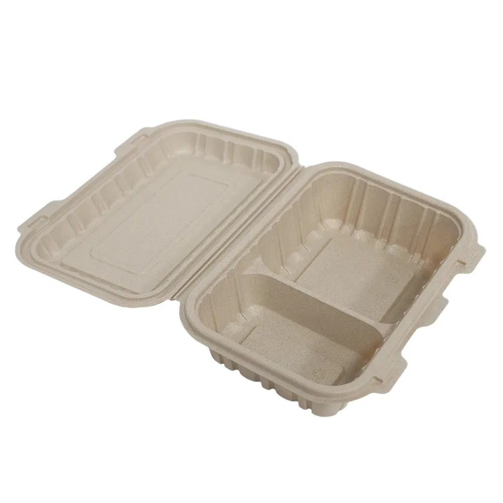 Eco-Friendly Disposable Rice Husk Double Compartment Lunch Box for Takeaway