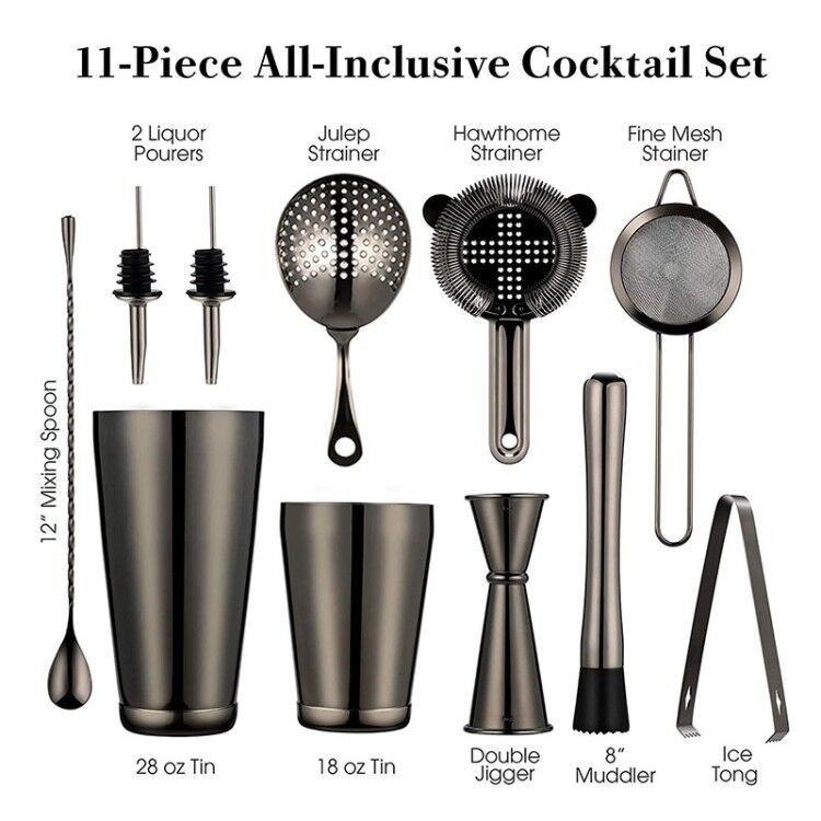 11 PCS Professional Premium Bartending Kit Stainless Steel Boston Cocktail Shaker Set with Accessories