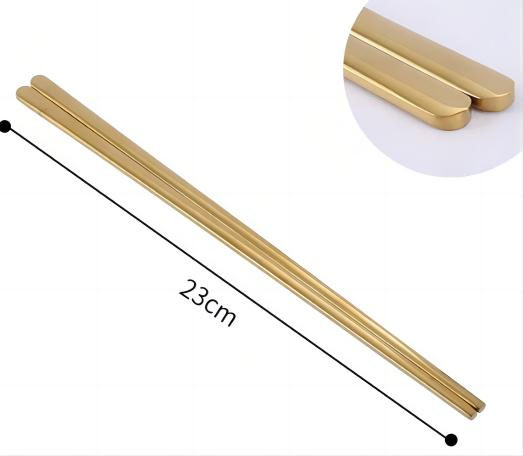 Korean Restaurant Rice Noodles Food Serving Chopsticks Gold 304 Stainless Steel Flat Shiny Chopsticks