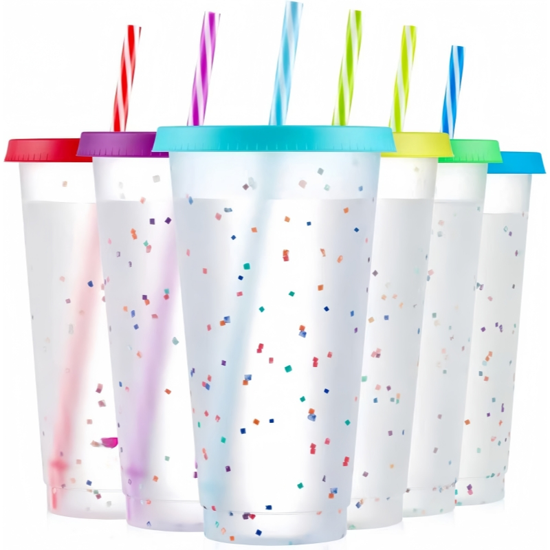 24oz Single Layer Cold Color Change Changing Tumbler Mugs Custom Plastic Cups with Lid