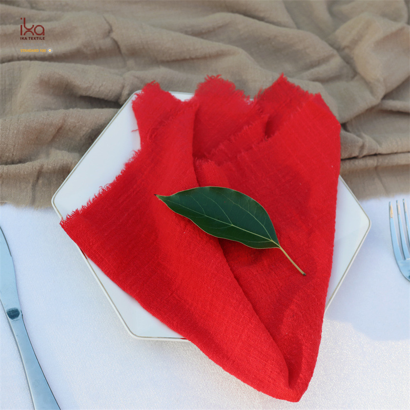 Pink White Party Tea Hotel Restaurant Dinner Wholesale High Quality Personalised Cloth Plain Raw Edge 100% Cotton Gauze Napkins