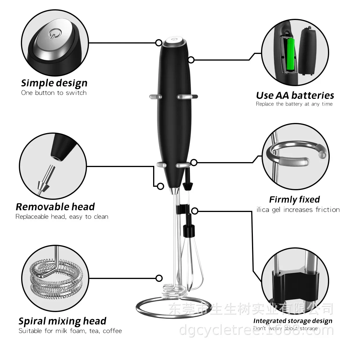 2025 Battery Operated Automatic Hand Milk Frother Electric Coffee Frother Mixer Milk Foamer with Stainless Steel Whisk