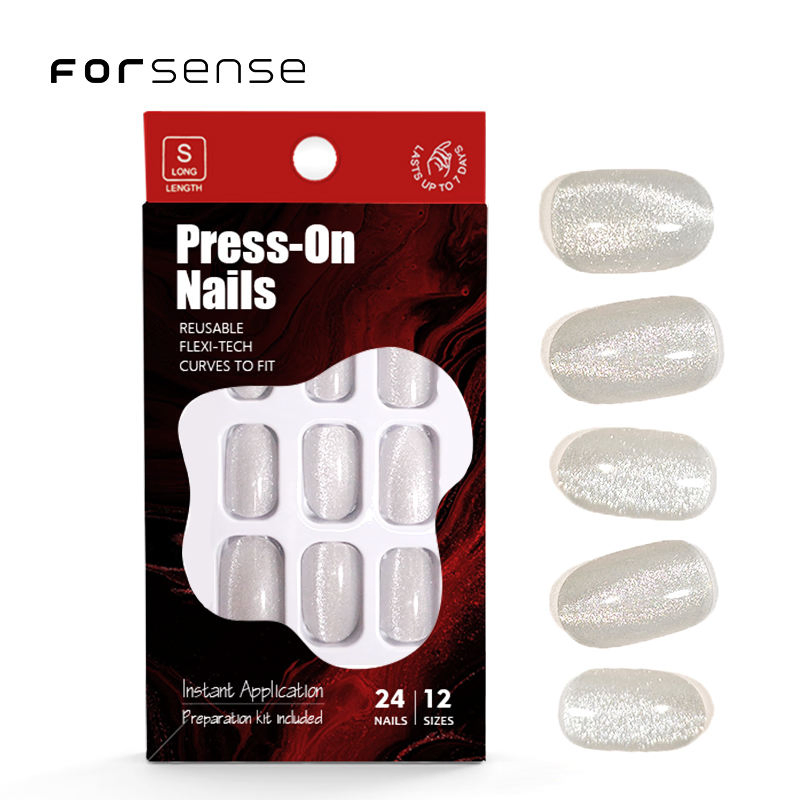 Shiny Cat Eye Press on Nails Short Round Magnet Fake Nail Magnetic Wholesale Glitter Holographic False Nail Art 3D Custom Design