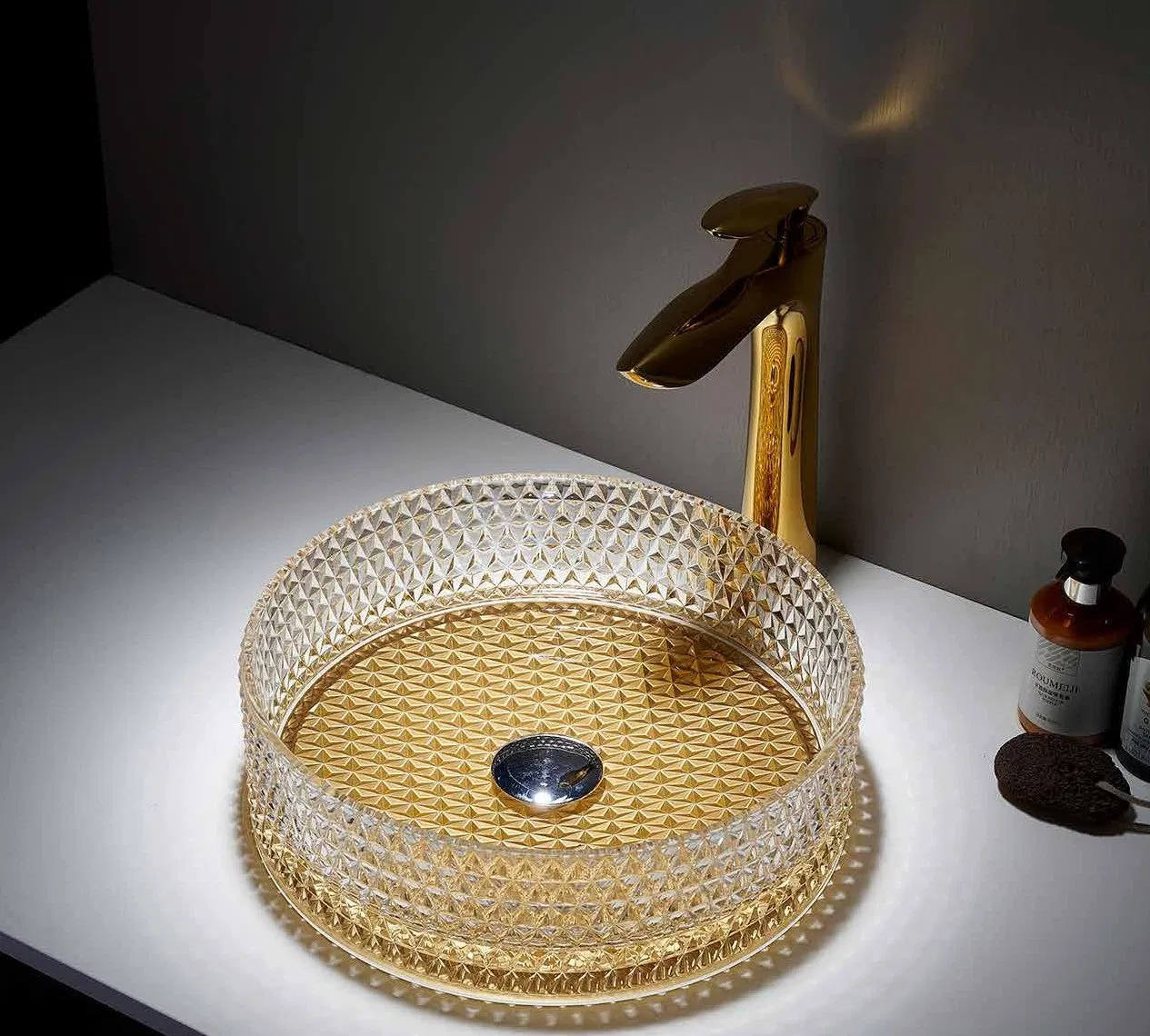 Marble China Wholesale Sanitary Ware Popular Crystal Vanity Color Glass Bowl Bathroom Wash Basin Sink