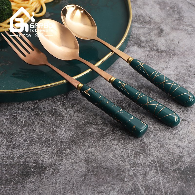 Wholesale Golden 410ss Dinner Fork Ceramic Handle Decoration