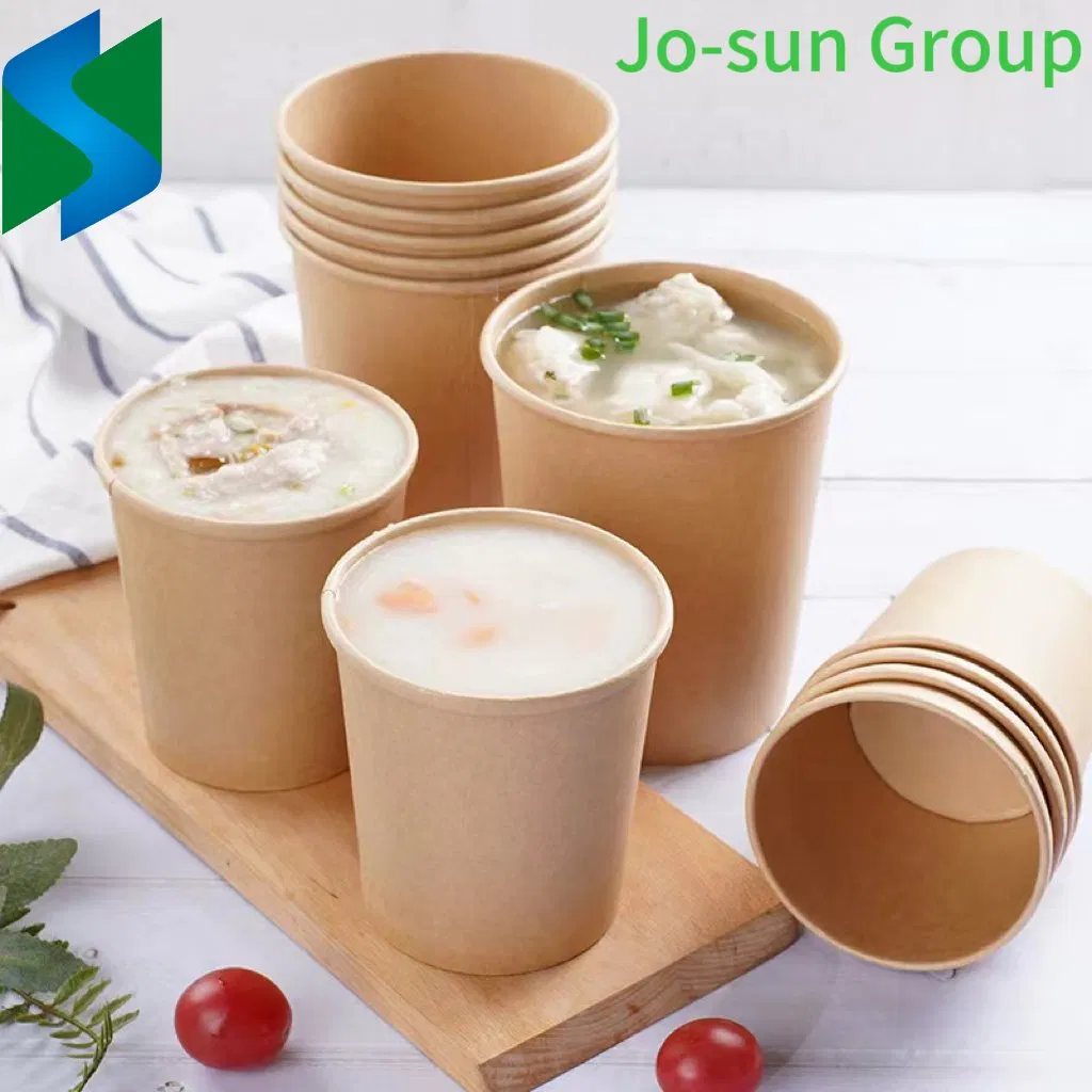 Disposable Brown Kraft Paper Soup Cup Bowl with Paper Lid Take Away Lunch Packing Takeout Food Packaging Bucket