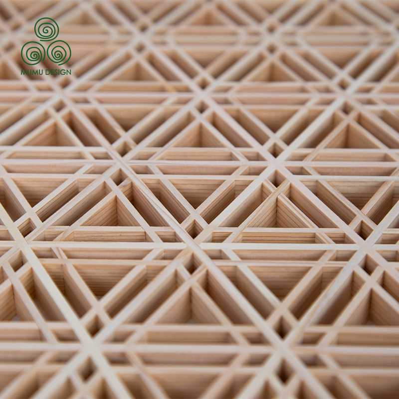 Handmade Japanese Wood Craft with Soft Light Transmission Kumiko Feature Wall