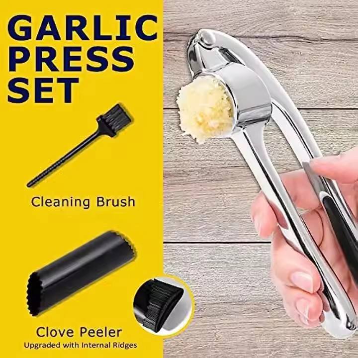 Professional Kitchen Gadgets Handheld Squeezer Zinc Alloy Pressed Garlic Chopper Manual Stainless Steel Garlic Press