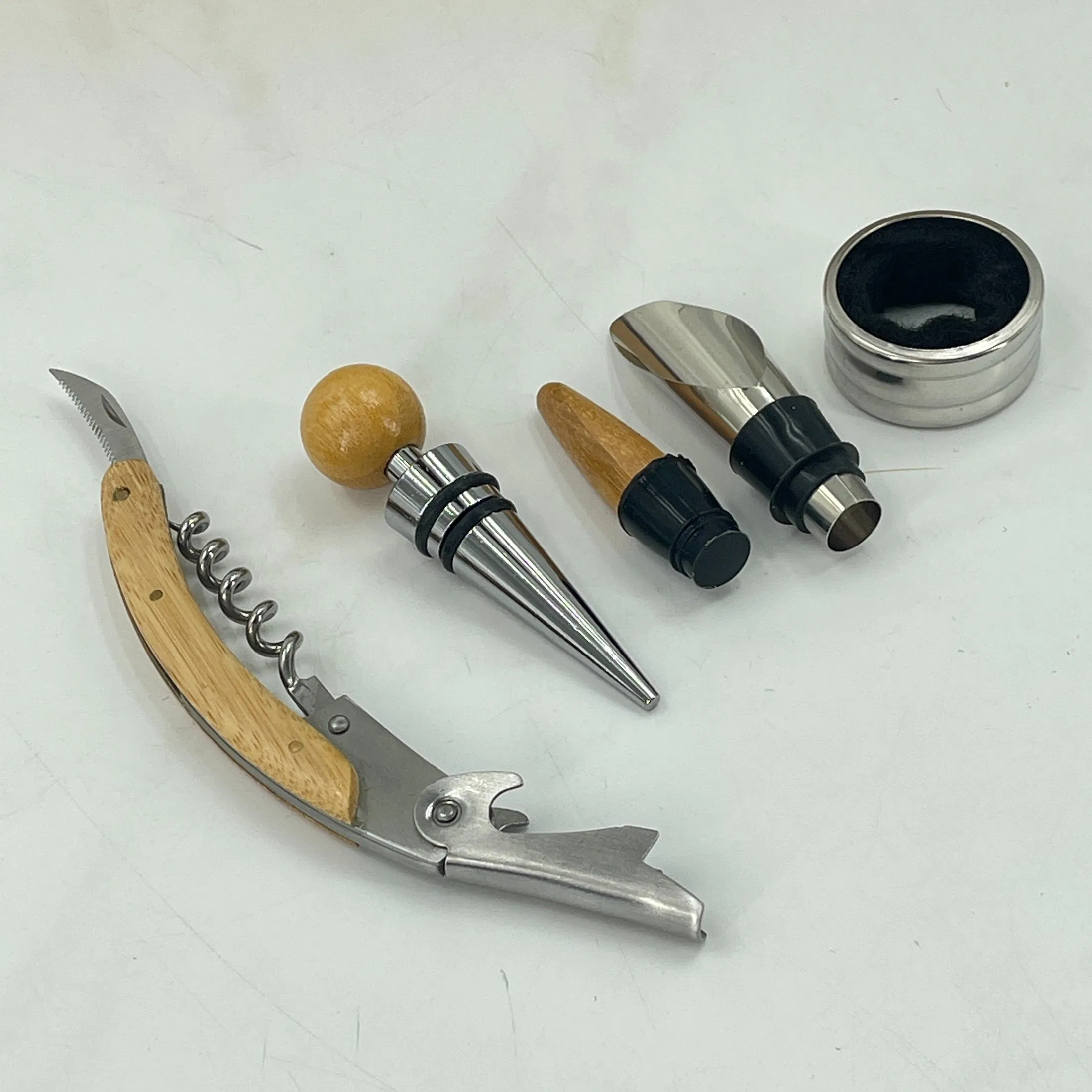 Wine Box with 4 Wine Accessories Set, Bamboo Wine Case with Tools Set