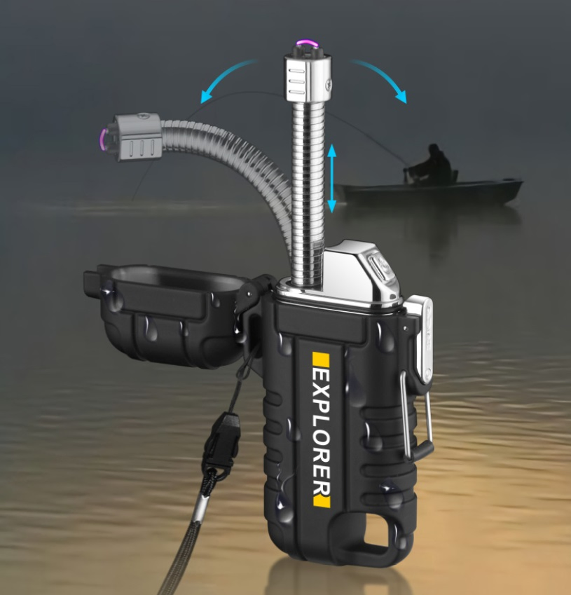 Customized Outdoor Windproof Waterproof Lighter USB Rechargeable Lighter Double Arc Lighter with flexible Neck