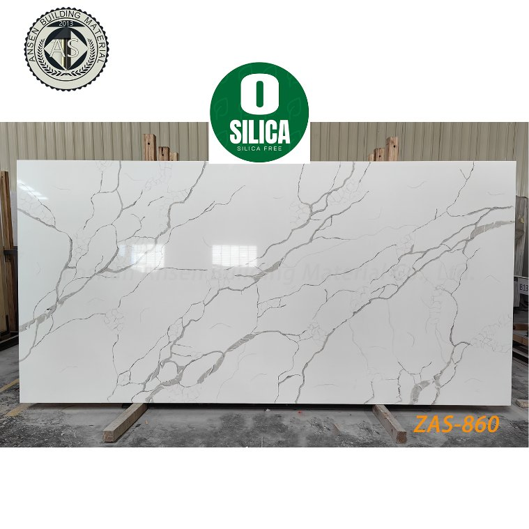 0% Silica Quartz Slab Wholesale Factory Price Calacatta White Artificial Quartz Stone for Kitchen Island Countertop