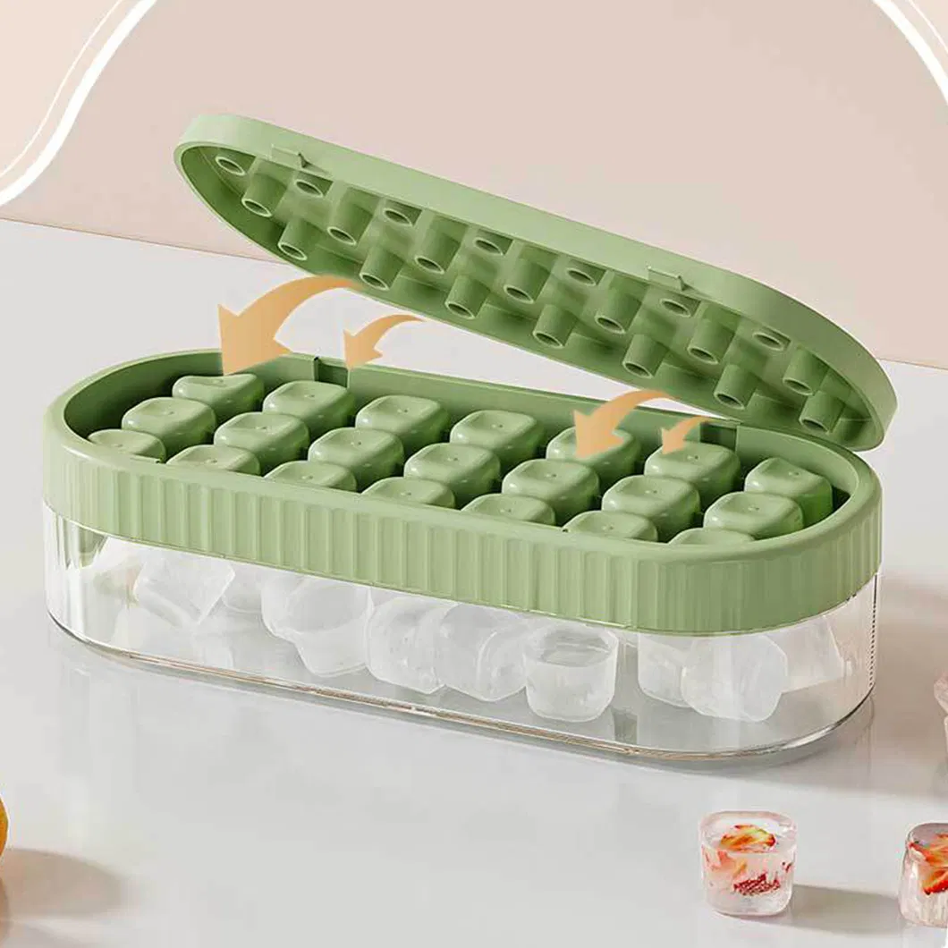 18 Grid Silicone Ice Cube Maker with Storage Box Round Ice Trays for Freezer with Bin Lid Bar Kitchen Accessories Gadgets