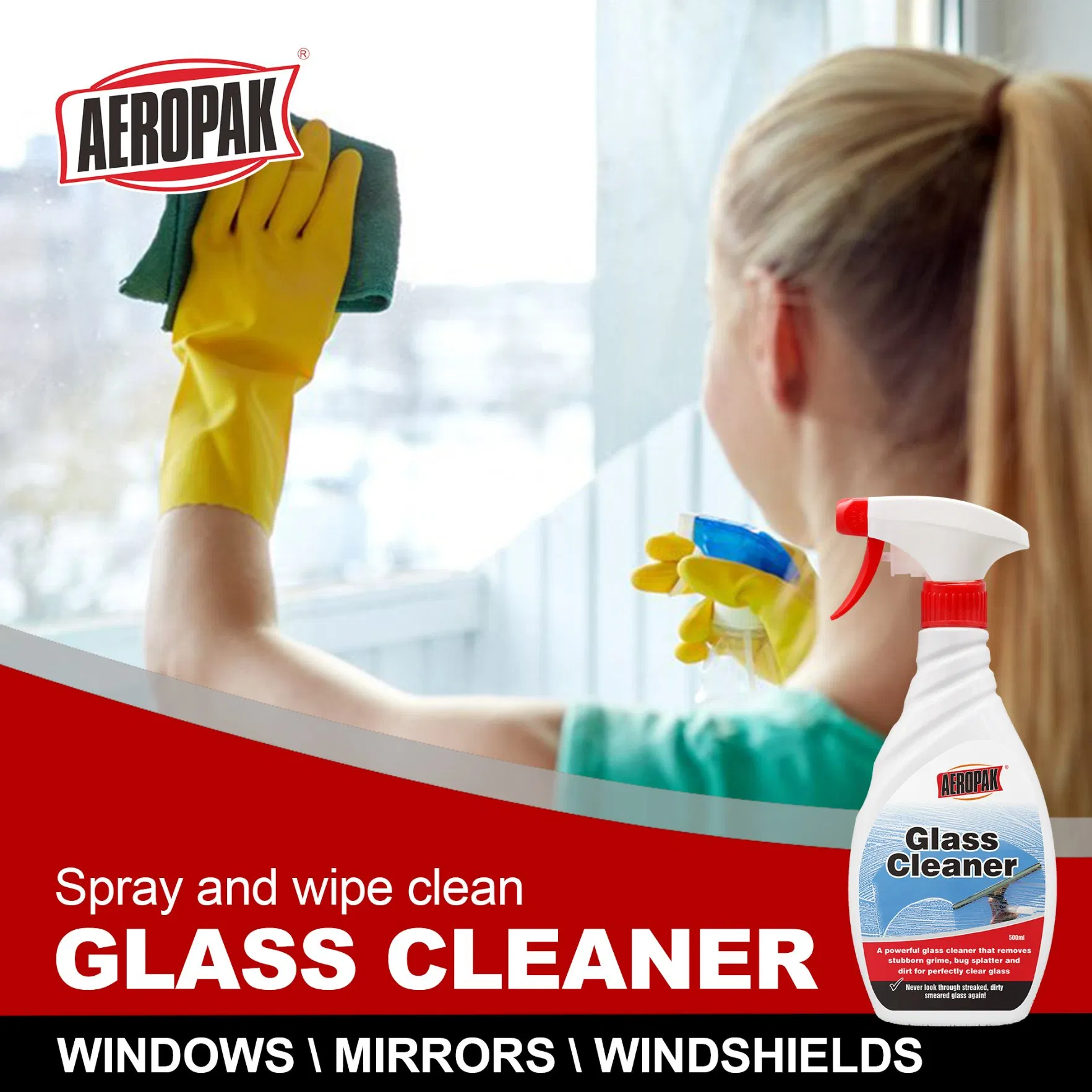 Aeropak 500ml Bottle Household High-Efficiency Cleaning Liquid Window Glass Cleaner Spray for All Glass