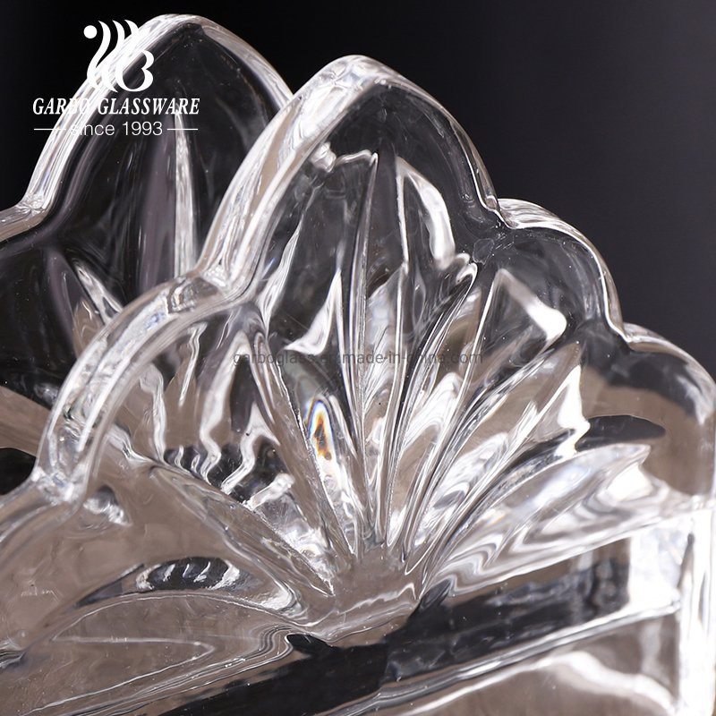 Promotion 5" Vintage Triangle Embossed Crystal Clear Glass Napkin Holder for Guest