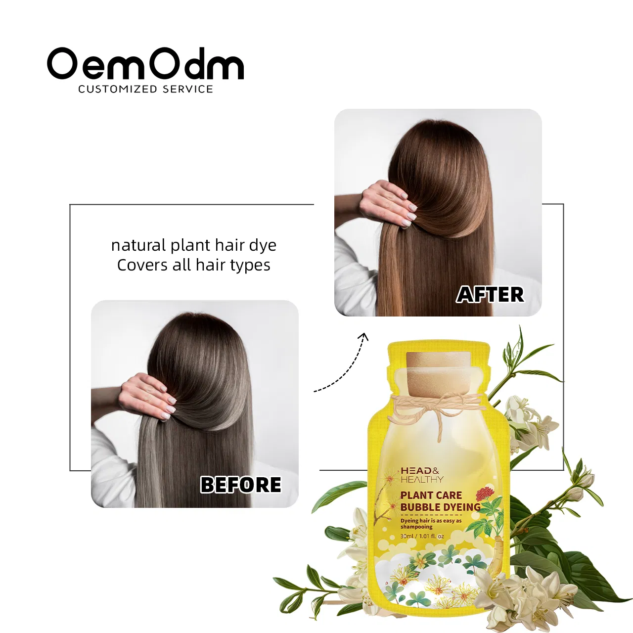 Hair Dye Shampoo 300ml with Bag Colour Chart for Custom Use