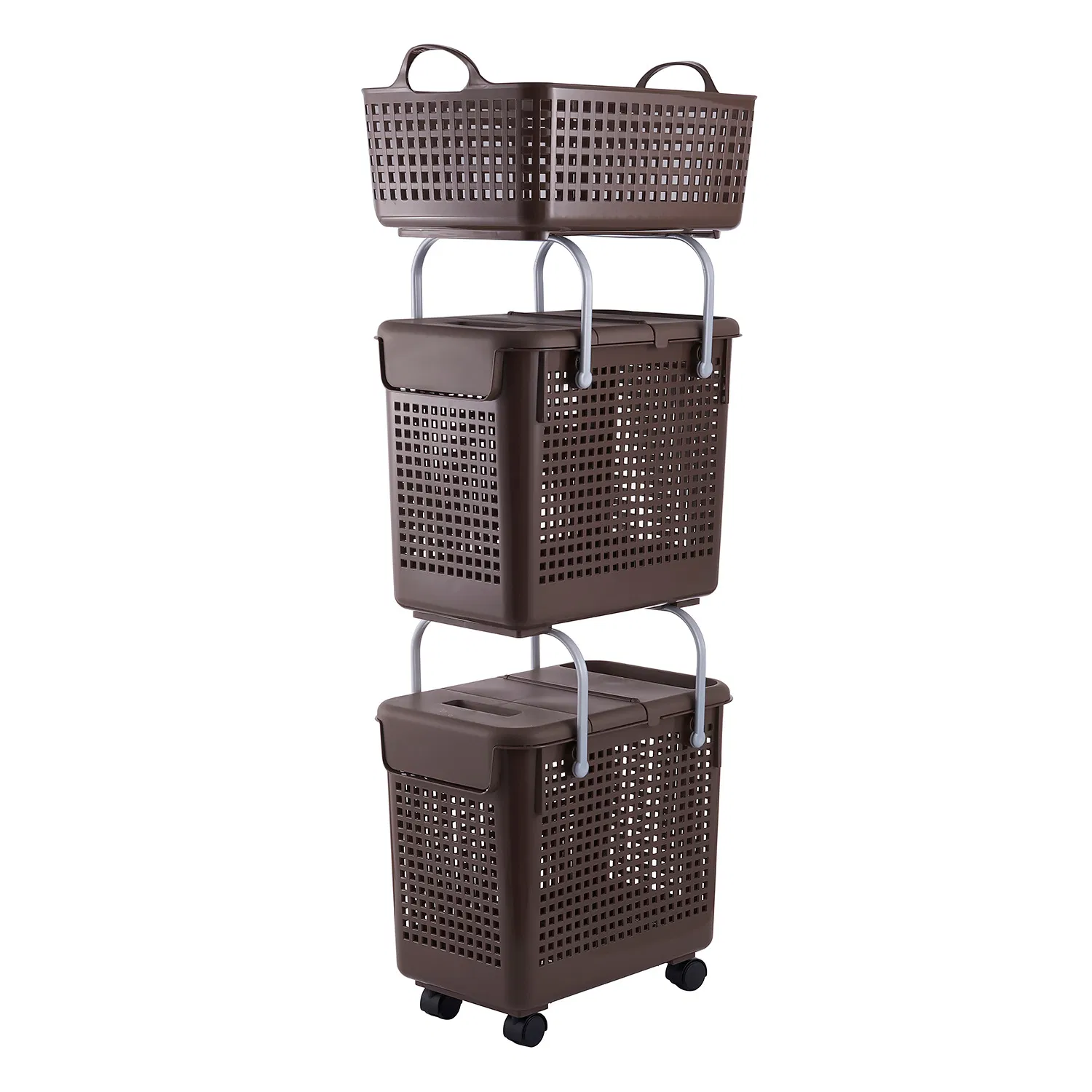 Utility Rolling Laundry Sorter Cart with Lid and Plastic Basket Ez29631