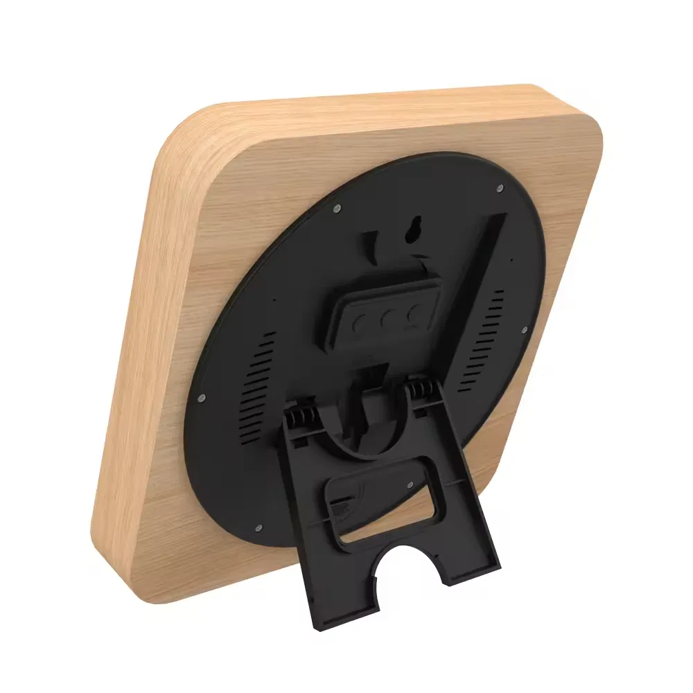 Table Clock Wall Clock Smart Table and Wall Clock Square Wooden Alarm LED Thermometer Electric Motive for Living Room Placement
