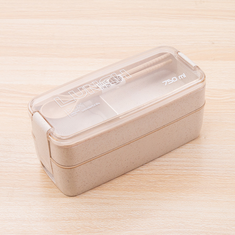 Wheat Straw Student Lunch Box Japanese Style Bento Box with Three Layers