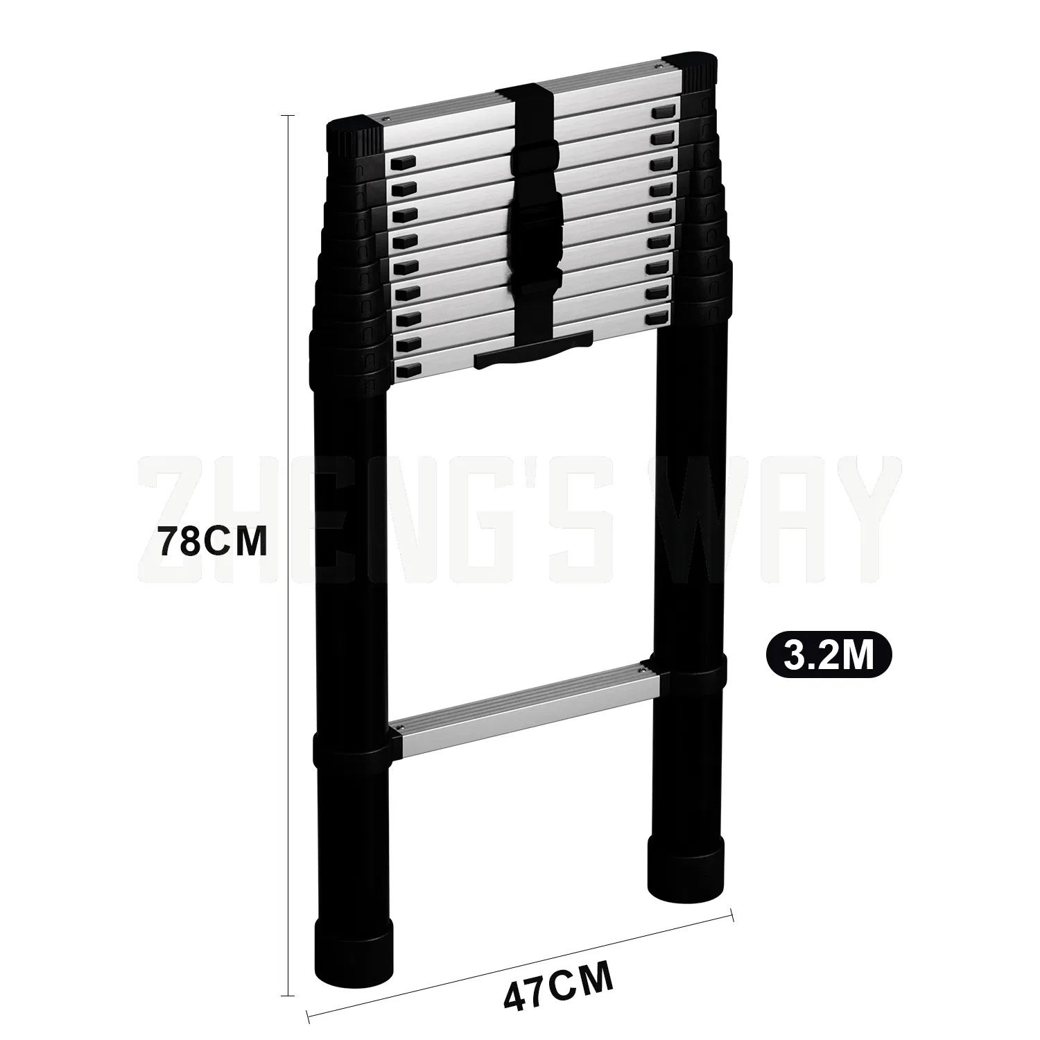 3.2m Steel Safety Folding Telescopic Ladder Industrial Design En131-6 Certified Outdoor Indoor Use Household Ladder