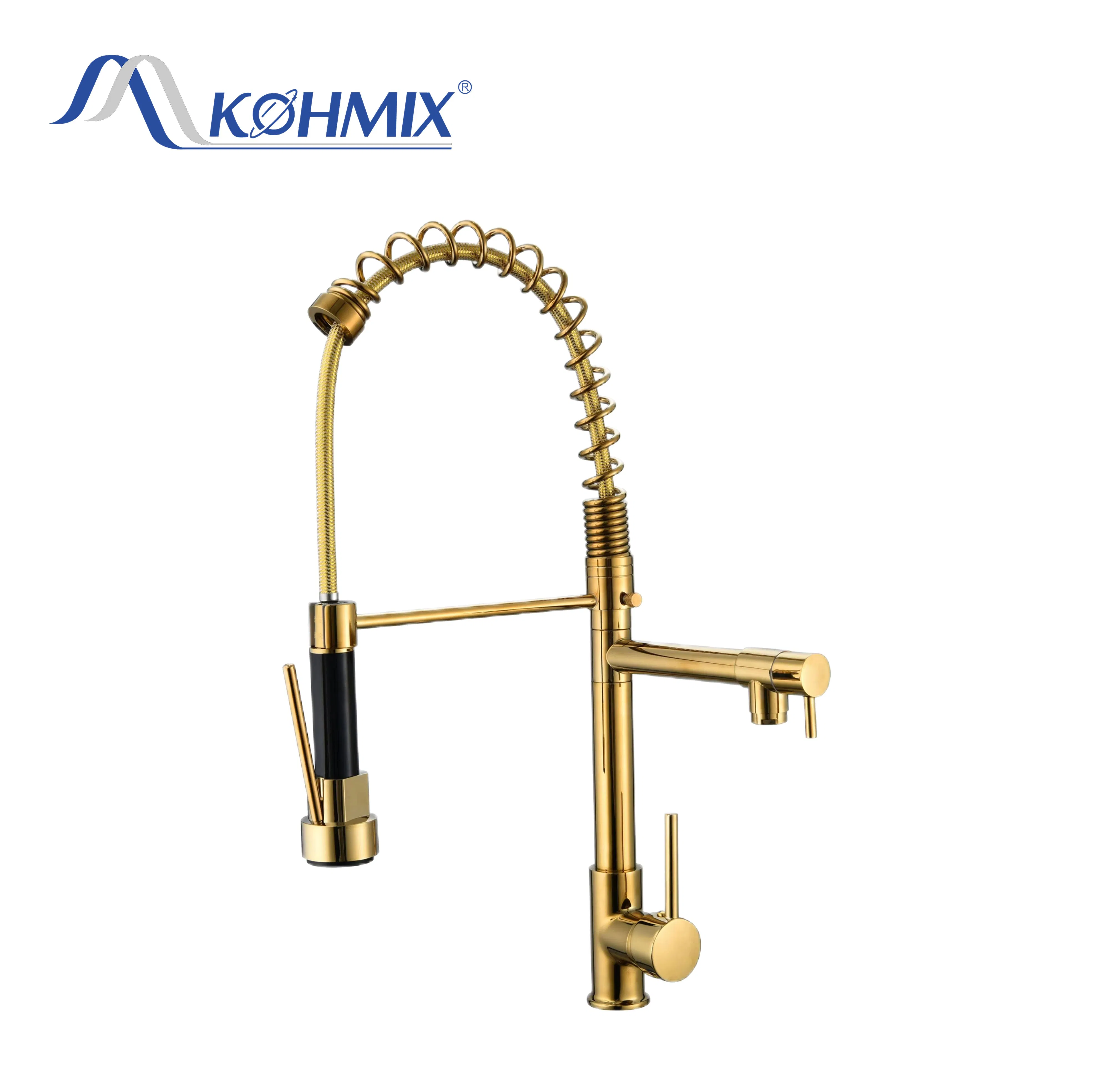 Kohmix SUS304 Chrome Silver Kitchen Sink Faucet 360 Flexible Pull out Spray Kitchen Faucet