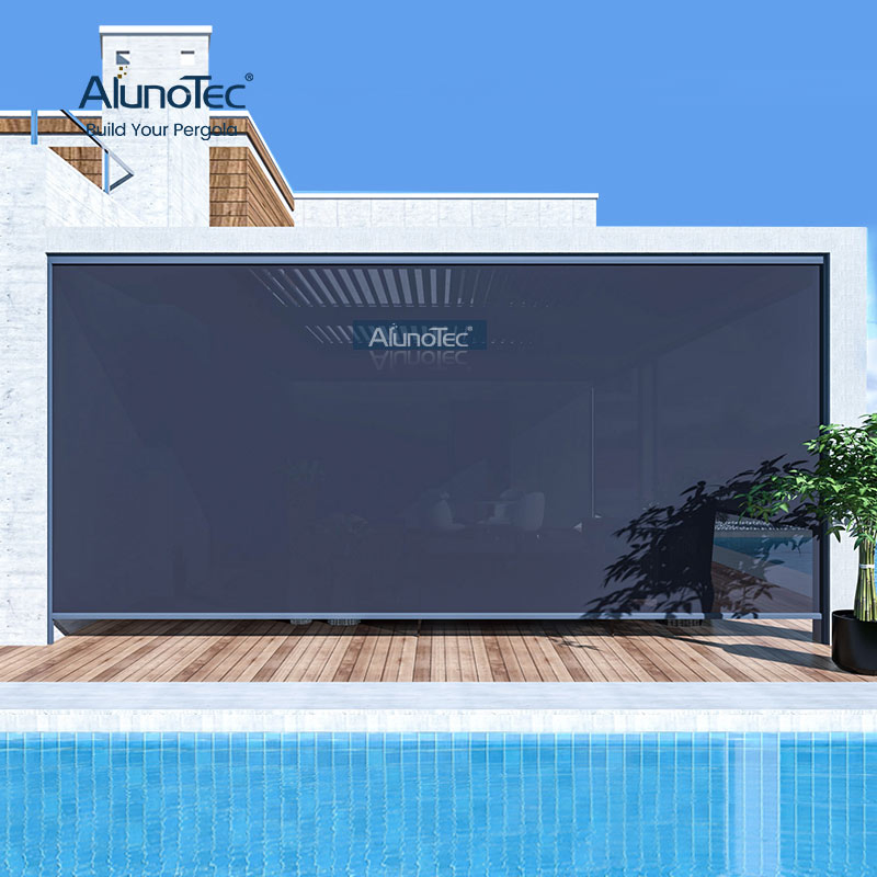 AlunoTec Wholesale Motorized Wedding Tent Curtain Waterproof Outdoor SPA Zipper Window Curtain Zip Screen Blinds Shades Shutters Roller Blind