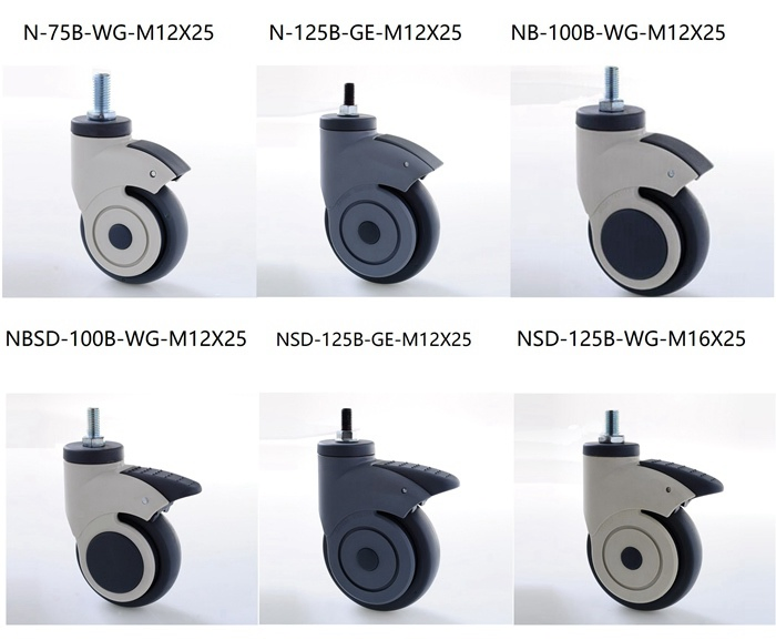 Medical Swivel Single Wheel Caster for Multi-Function Clinic Workstation Trolley and Anesthesia Cart