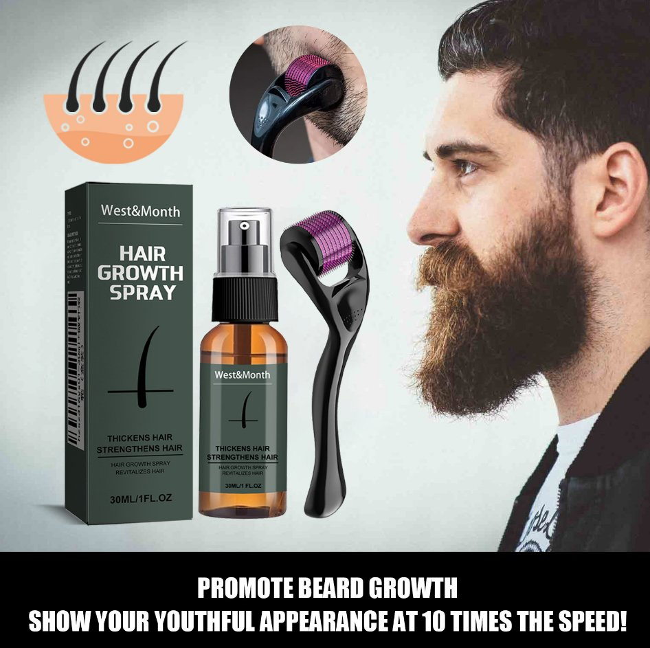 Portable and Convenient Scroll Wheel Equipped Safe and Effective Natural Thickening and Conditioning Beard Growth Kit Beard Roller and Beard Growth Serum Spray