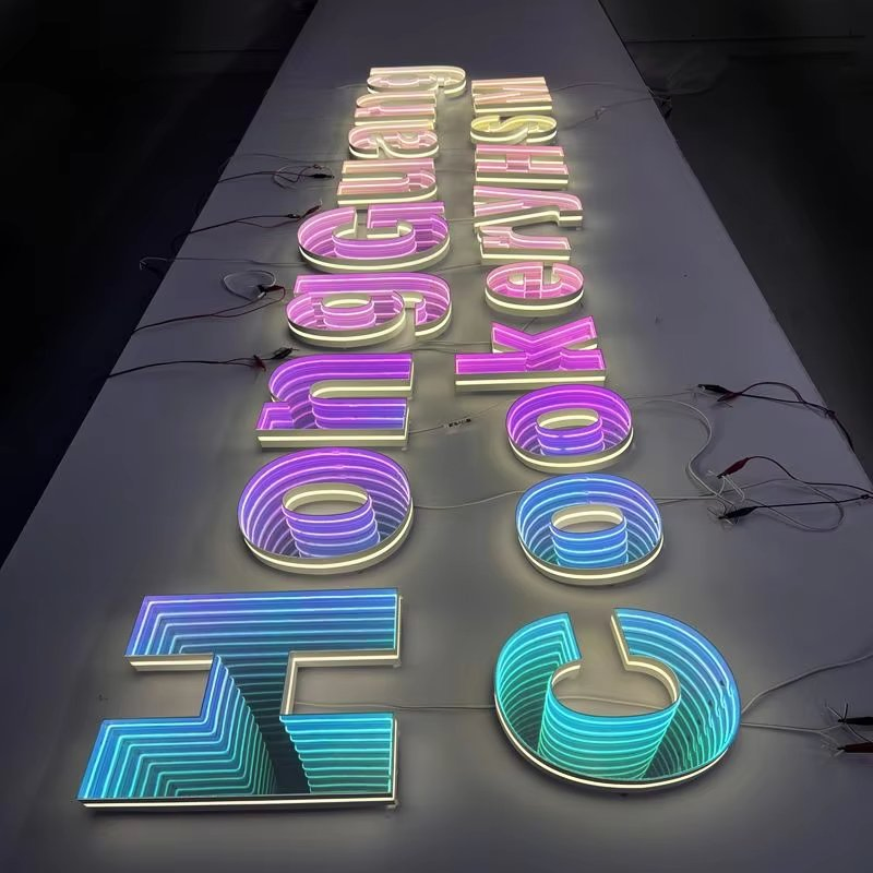 Custom Illuminated Signs 3D Abyss Letters 3D Acrylic Abyss Mirror LED Channel Letters Illusion Abyss Mirror Letters