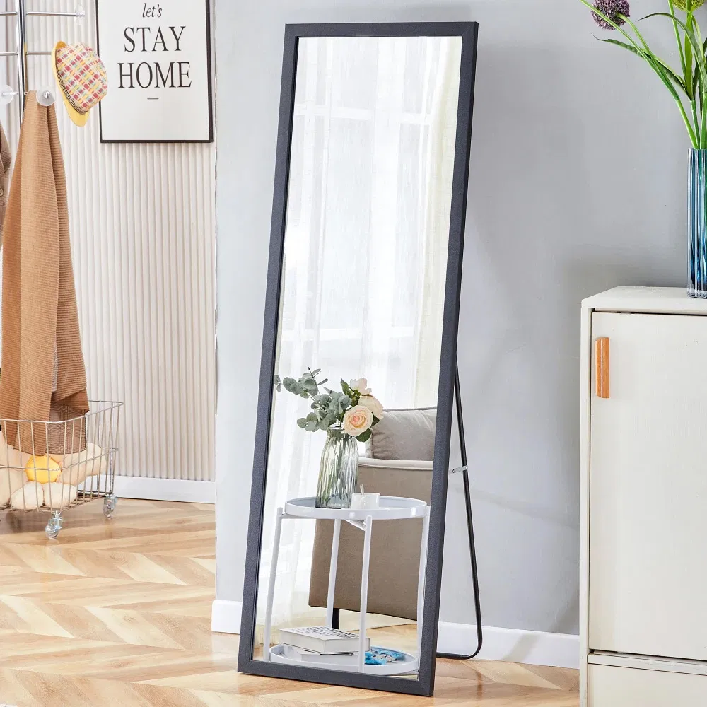 Black Thick Wooden Frame Full Body Mirror, Large Floor Standing Mirror, Dressing Mirror, Decorative Mirror