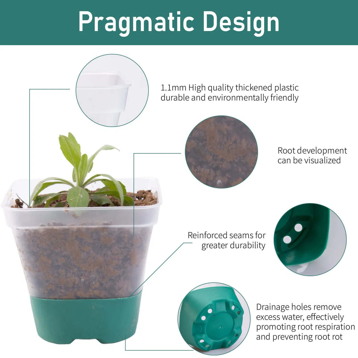 Square Plant Pots Dark Green Bottom Nursery Tray Reusable Breathable Seed Starter Containers