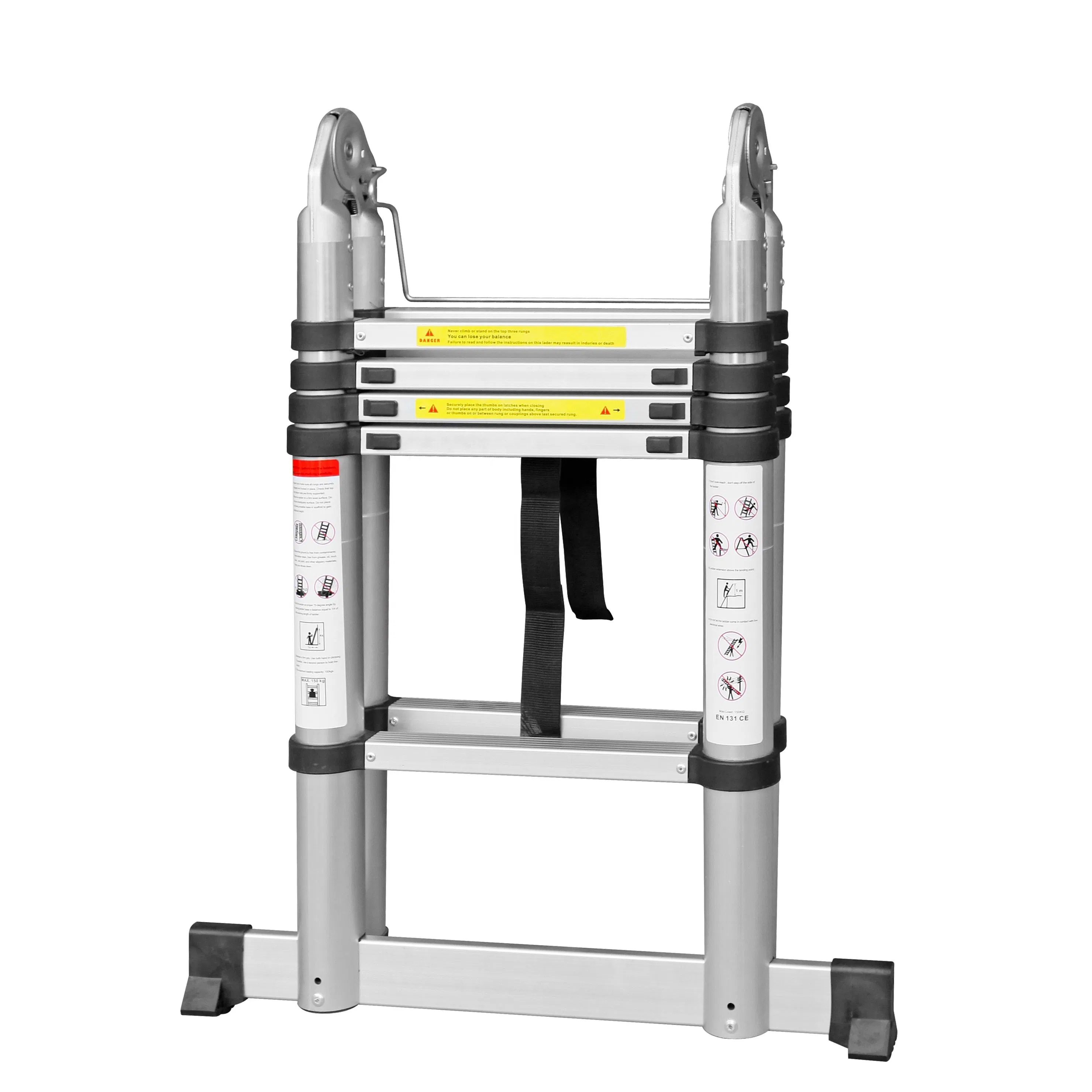 Direct Manufacturer Industrial Aluminum Telescoping Twin Step Ladder with Tool Tray for Maintenance & Installation