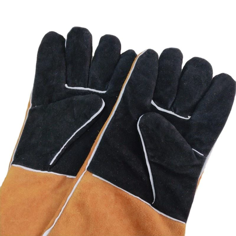 L41cm Cowhide Leather Baking Oven Mitts Grill Mitten with Long Sleeves Heat Resistant BBQ Gloves