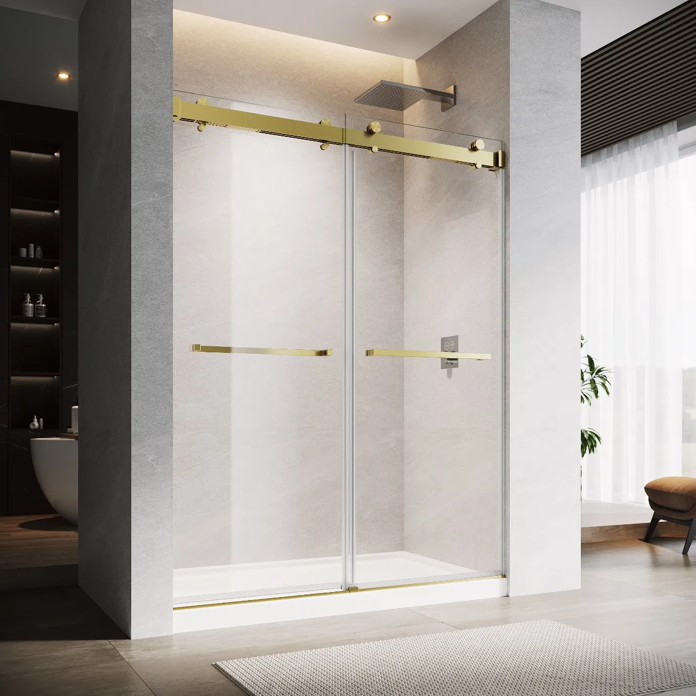 Fast Delivery Stainless Steel Handle 8mm 10mm Tempered Glass Double Sliding Bypass Frameless Shower Door