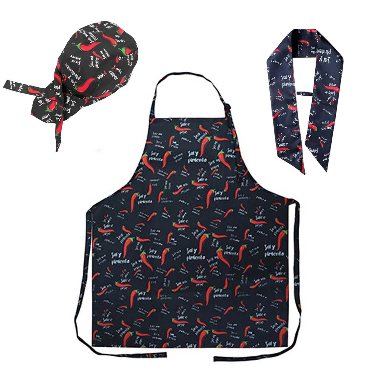 Chili Apron, Hat, Sweat Towel, Three-Piece Set, Home Hotel Kitchen Set, Kitchen Tools