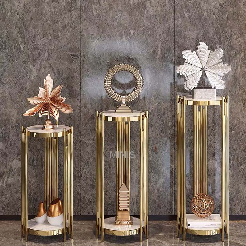 Hotel/Living Room Hallway Decoration Tables Golden Metal Flower Stands