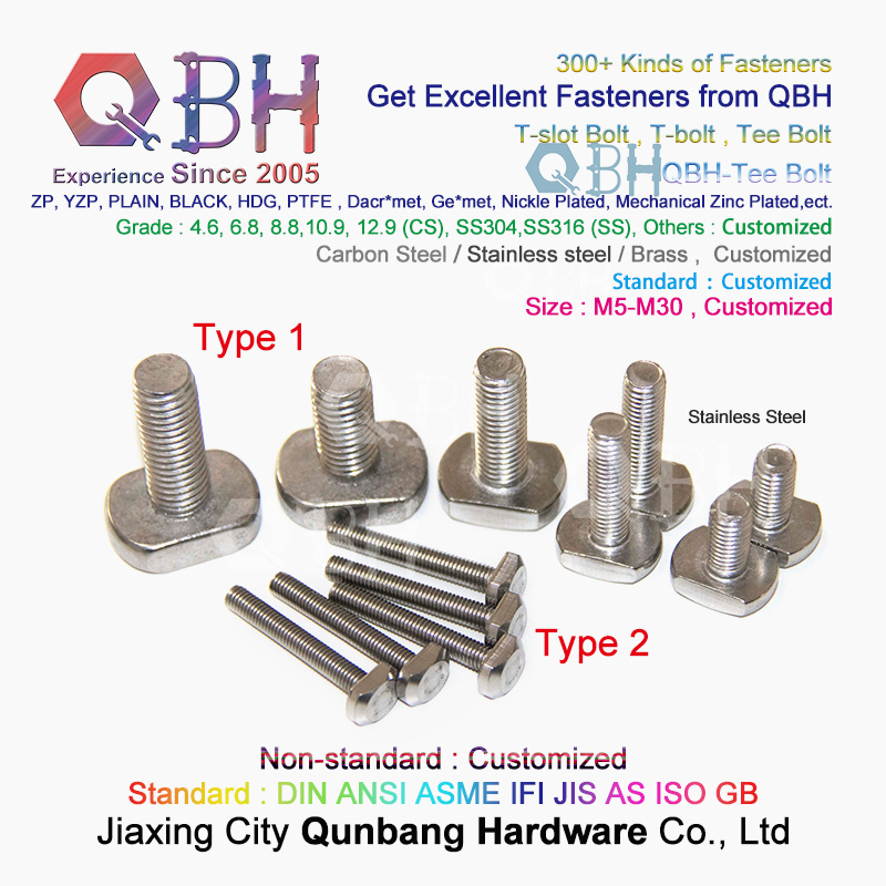 Qbh Stainless Steel SS304 SS316 T Sliding Slot T-Sliding Bolt