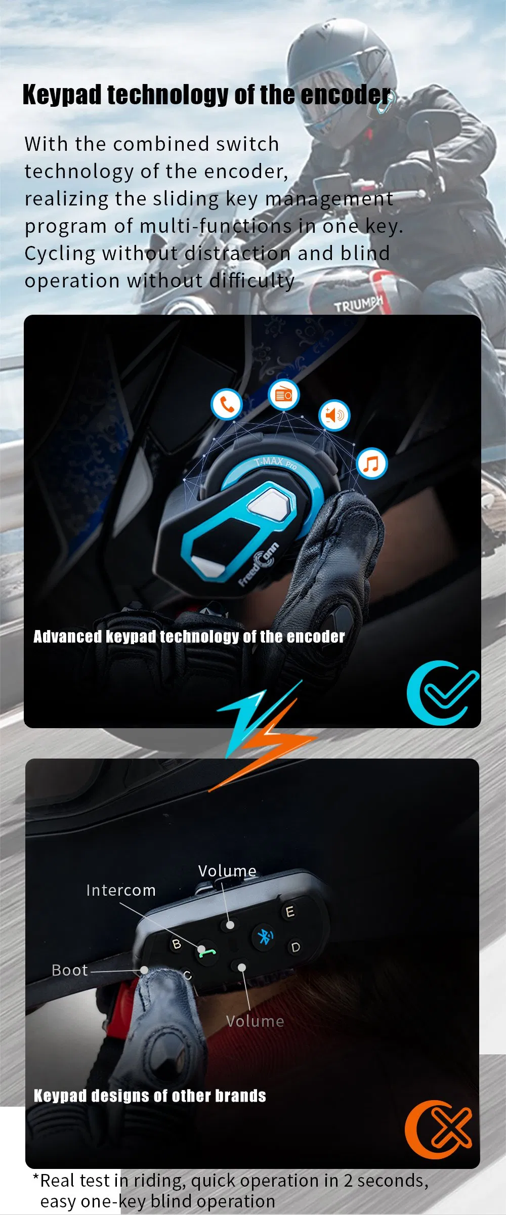 Bluetooth Intercom Headset for Motorcycle Group Chat